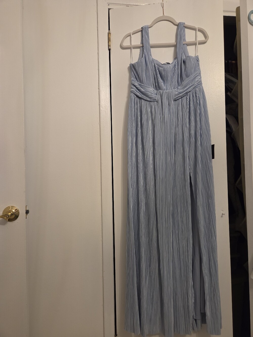 LULUS Light Blue Pleated Maxi Dress with Knotted Waist